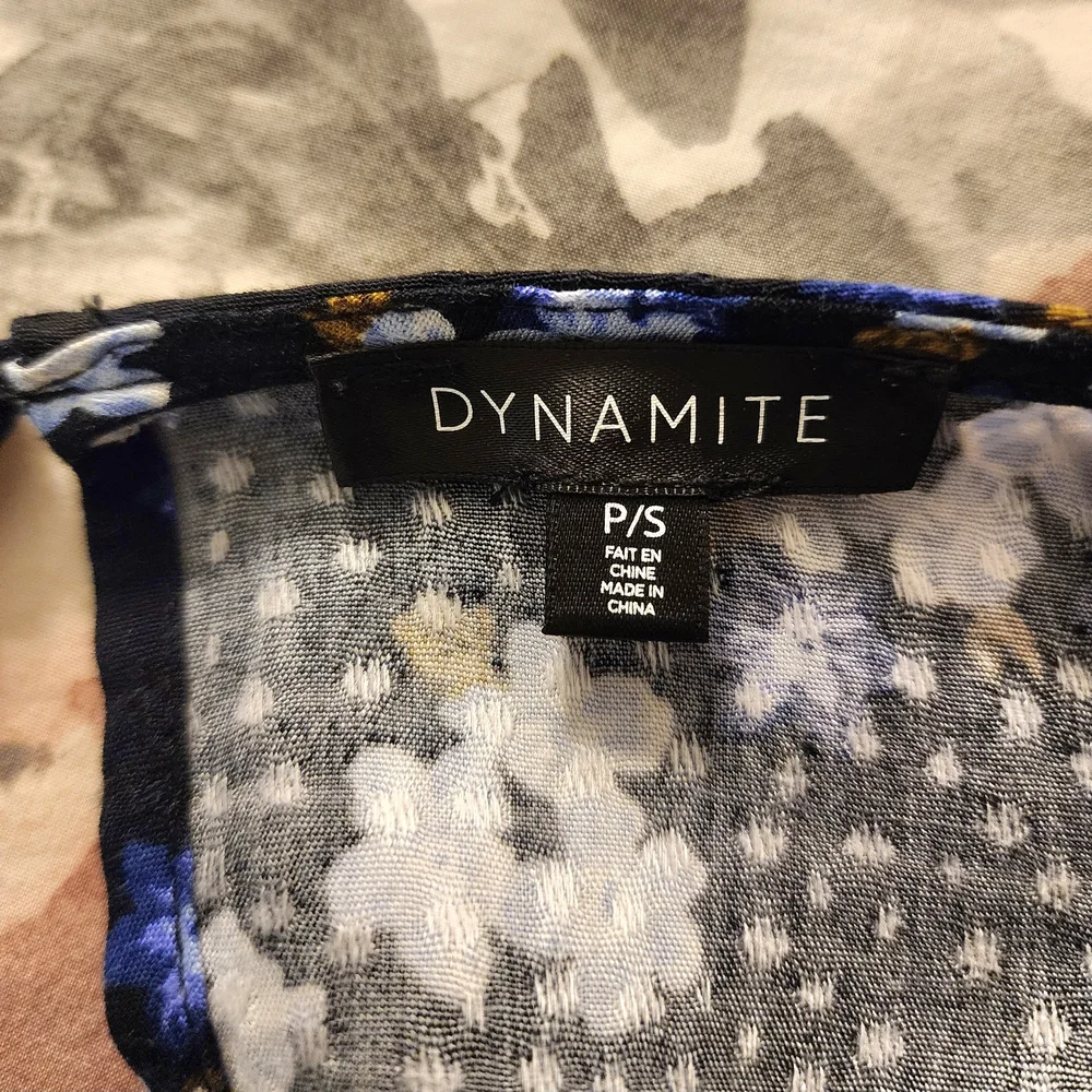 Dynamite Black Blouse with White and Blue Floral Design - Picture 5 of 6